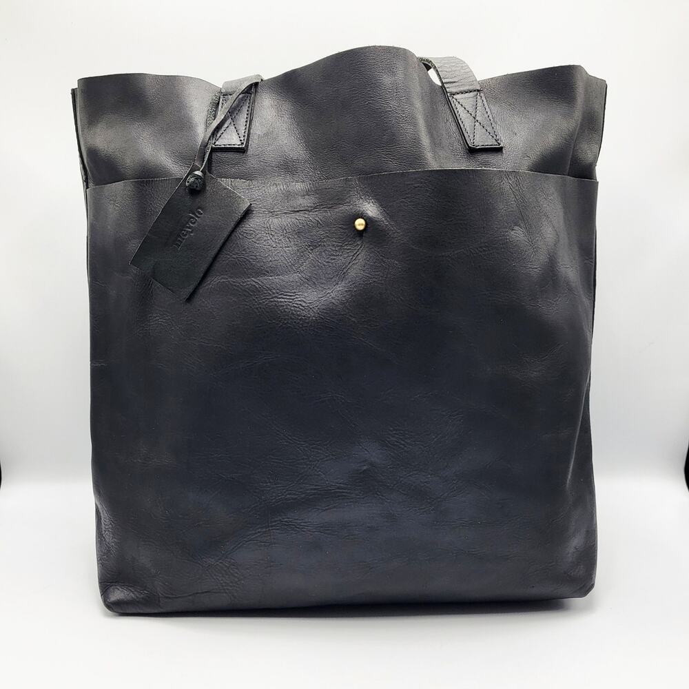 Meyelo Classic Artisan Crafted Black Leather Signature Tote Caryall Shopper Bag - Picture 2 of 13
